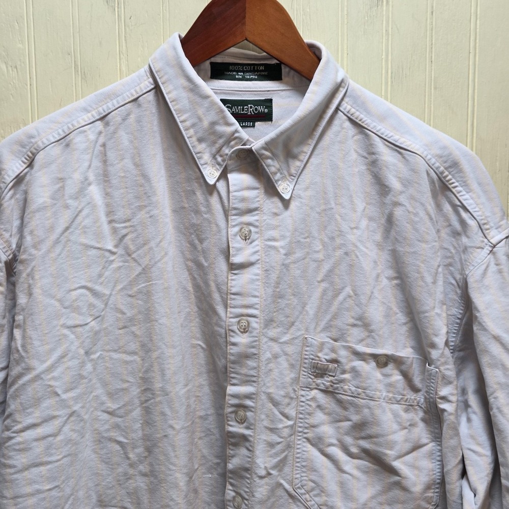 Savile Row Shirt Mens Large White Stripe Cotton Long Sleeve Button-Down Casual